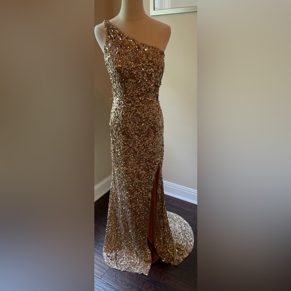 Sherri Hill Dresses & Skirts - 109 Gold Sequin One-Shoulder Gown